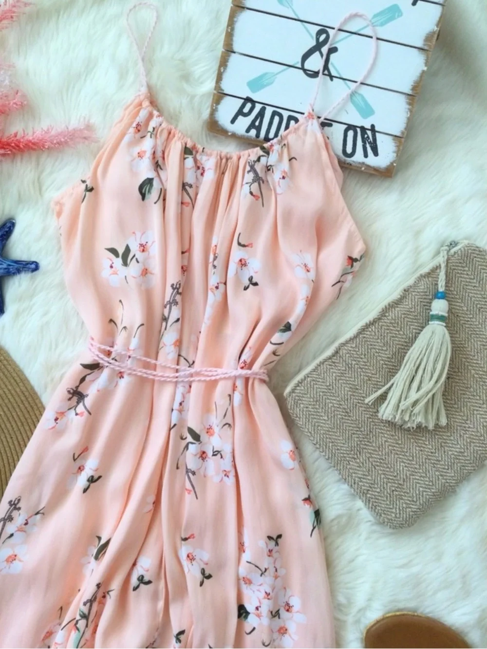 XS/S Abercrombie & Fitch Peach Floral Gecko Lizard Maxi Dress Western Boho